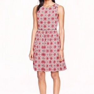 J. Crew Vibrant Red and White Patterned Midi Dress